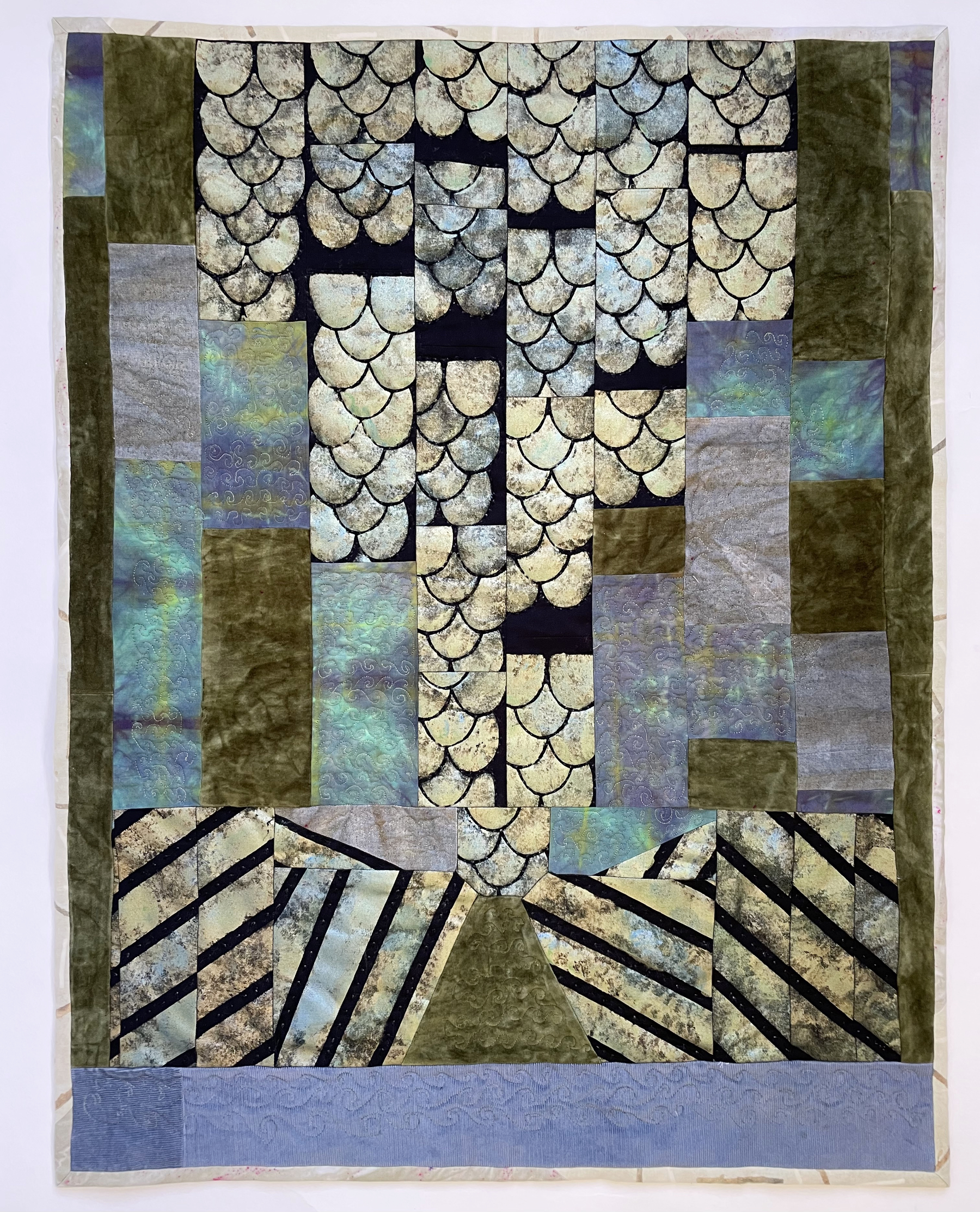 quilt with abstract mermaid tail and waves