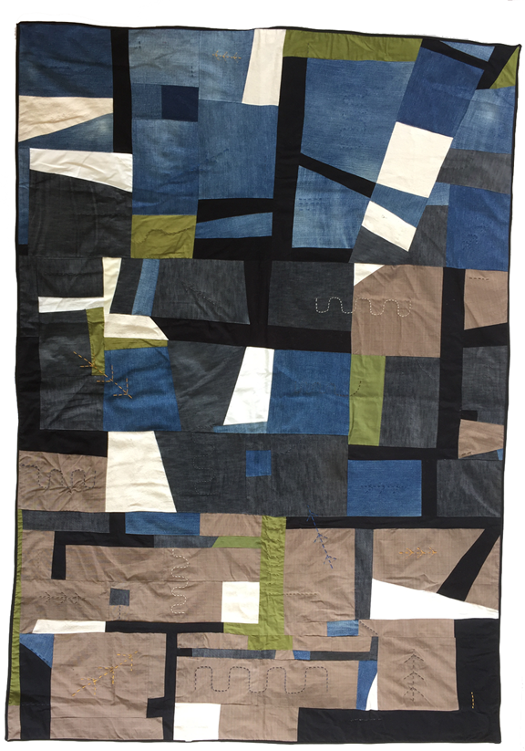 quilt made from denim with pipeline shapes