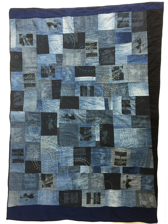 quilt made from denim with stitched ripples